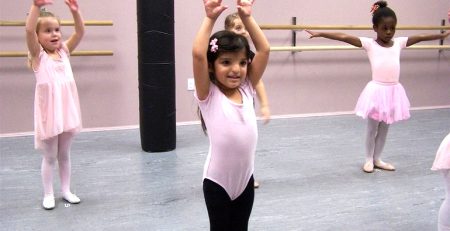 Preschool age girls ready for dance classes at their local dance studio